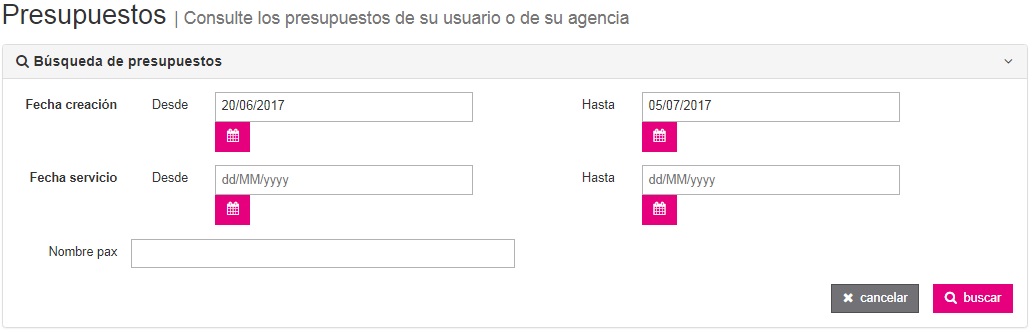 Buscador de Presupuestos OfiBooking